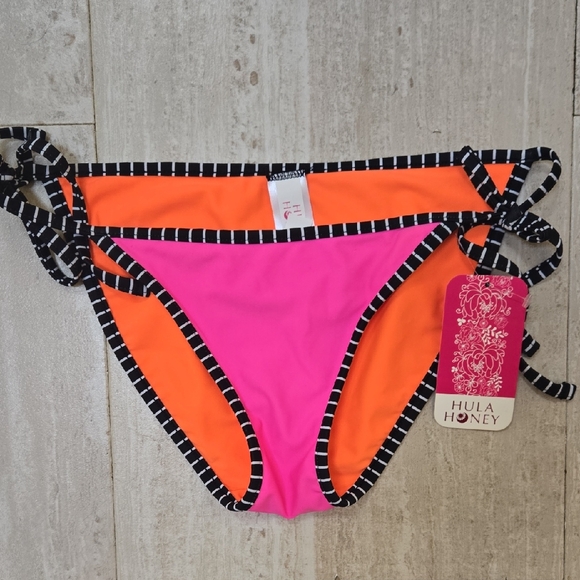 Hula Honey Other - New Hula Honey Pink/Orange Side Tie Bikini Bottoms